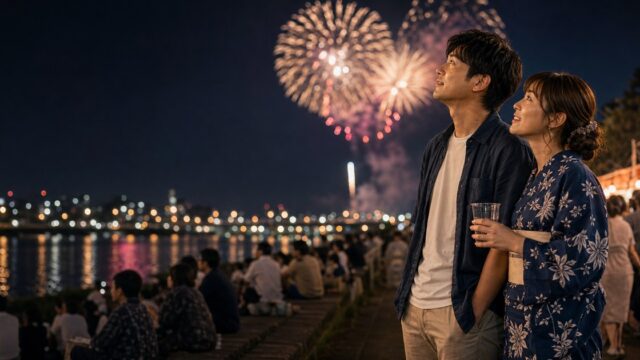 【夏祭りナンパ】花火大会で会った浴衣の24歳と並んで花火を見上げた夜→お持ち帰りのアイキャッチ画像