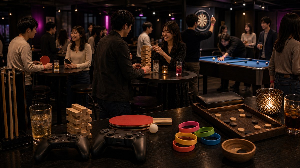 アソビバーってどんな店か。ゲーム全部無料の「遊べる相席バー」の要点を表す画像