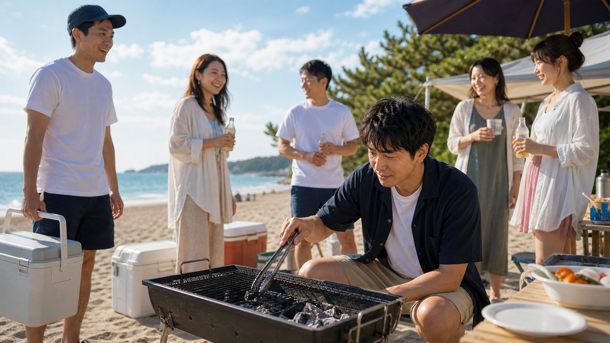 友達に頭数で呼ばれて、海BBQに参加したの要点を表す画像