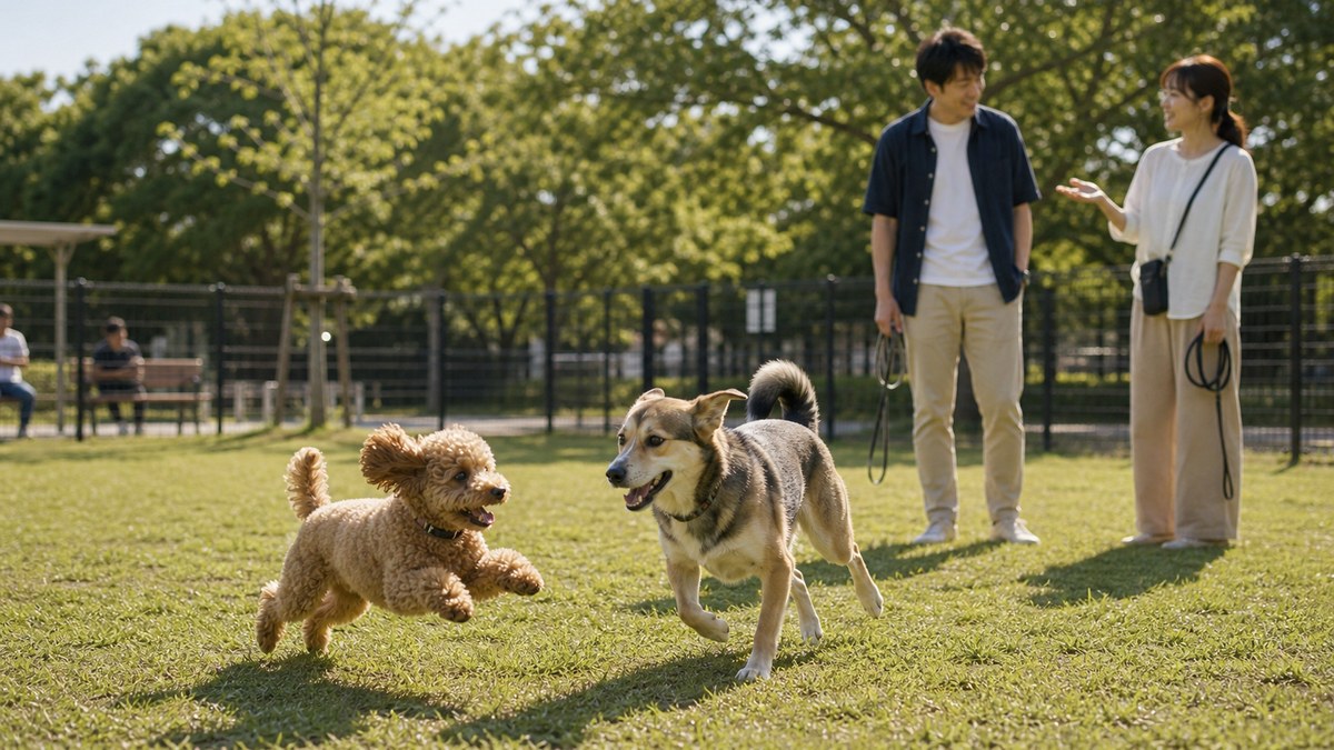 ドッグランの出会いは、犬が先に友達になってるの要点を表す画像