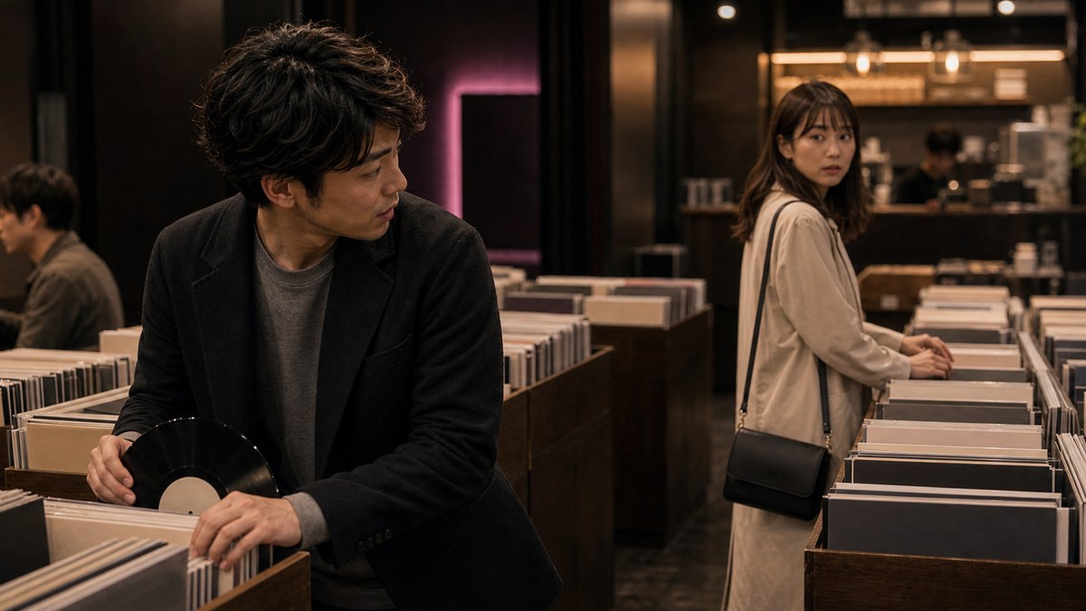 二人でよく行ってたレコード屋で、いきなり後ろにいたの要点を表す画像