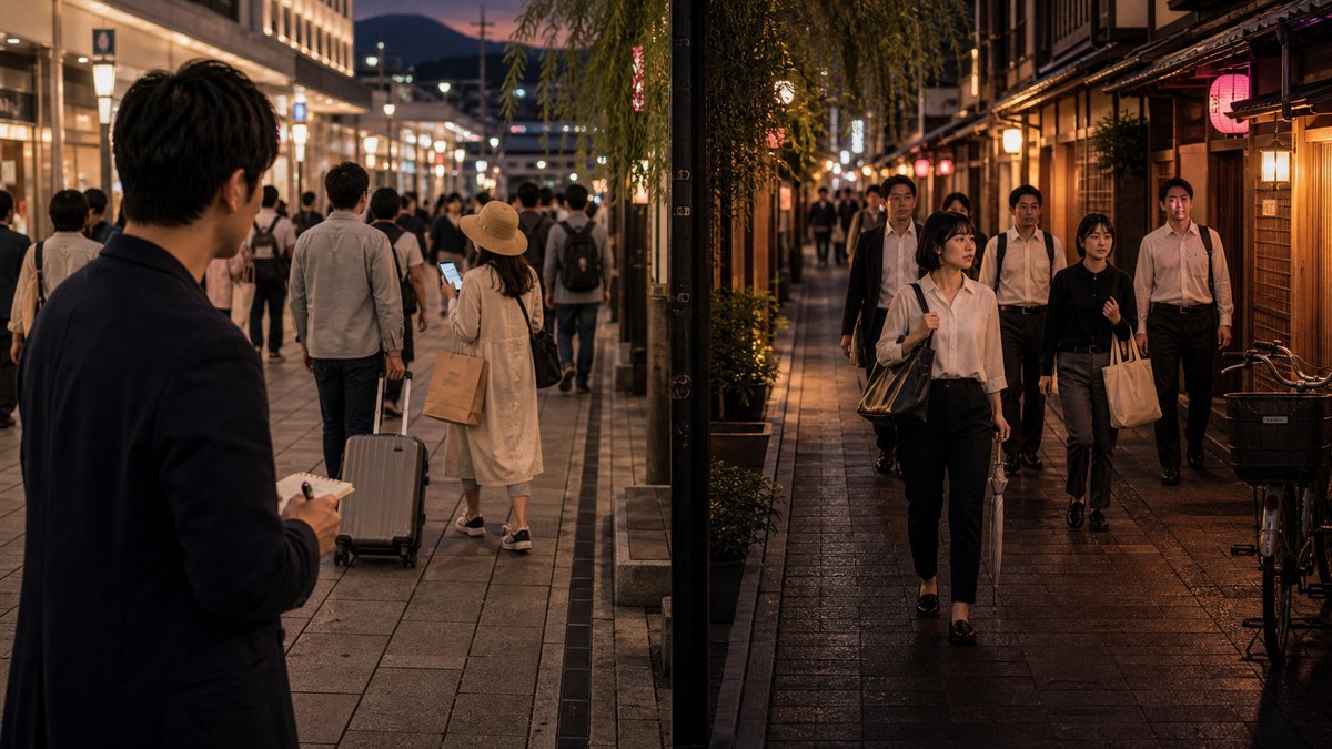 観光レーンと地元レーンの見分け方｜持ち物・歩き方・時間でほぼ分かるの要点を表す画像