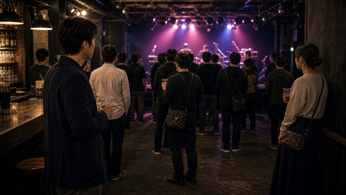 小箱での動き方。バーカウンターとフロア後方が居場所の要点を表す画像