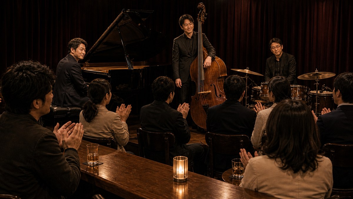 ジャズバーでのマナー。演奏中は黙る、曲が終わったら拍手の要点を表す画像