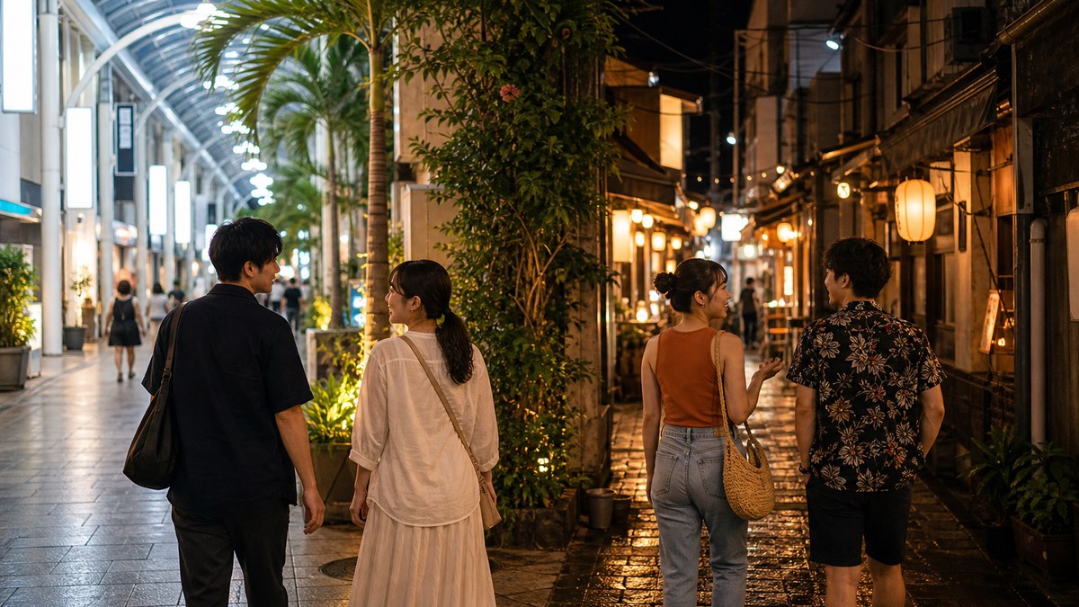 国際通りから栄町へ。歩く15分で島の夜になるの要点を表す画像
