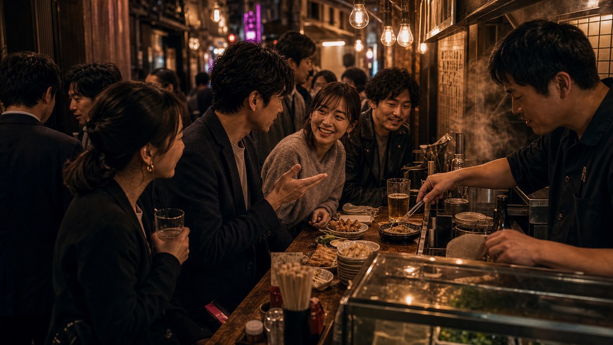 20〜23時の大名・今泉｜路地の立ち飲みで「隣になる」の要点を表す画像