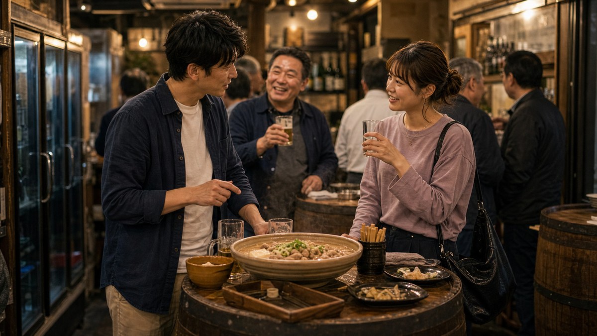 もつ煮の大皿を挟んで、隣の28歳ケイと喋り出すの要点を表す画像