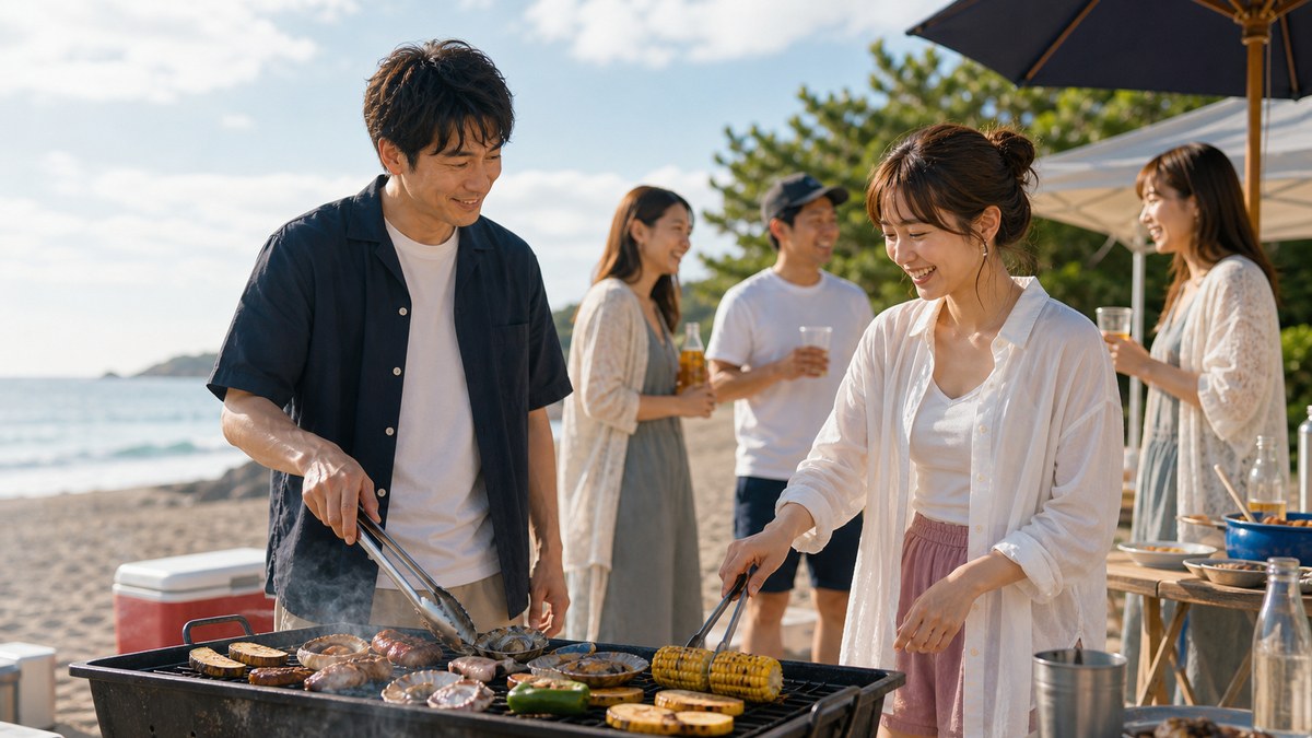 BBQの共同作業で、人見知りのアヤカがちょっとずつ崩れるの要点を表す画像