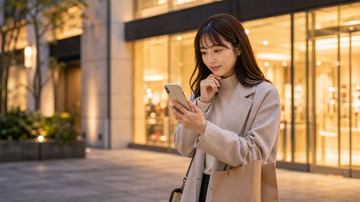 北口の手前で、アパレル帰りのリナにヒットの要点を表す画像