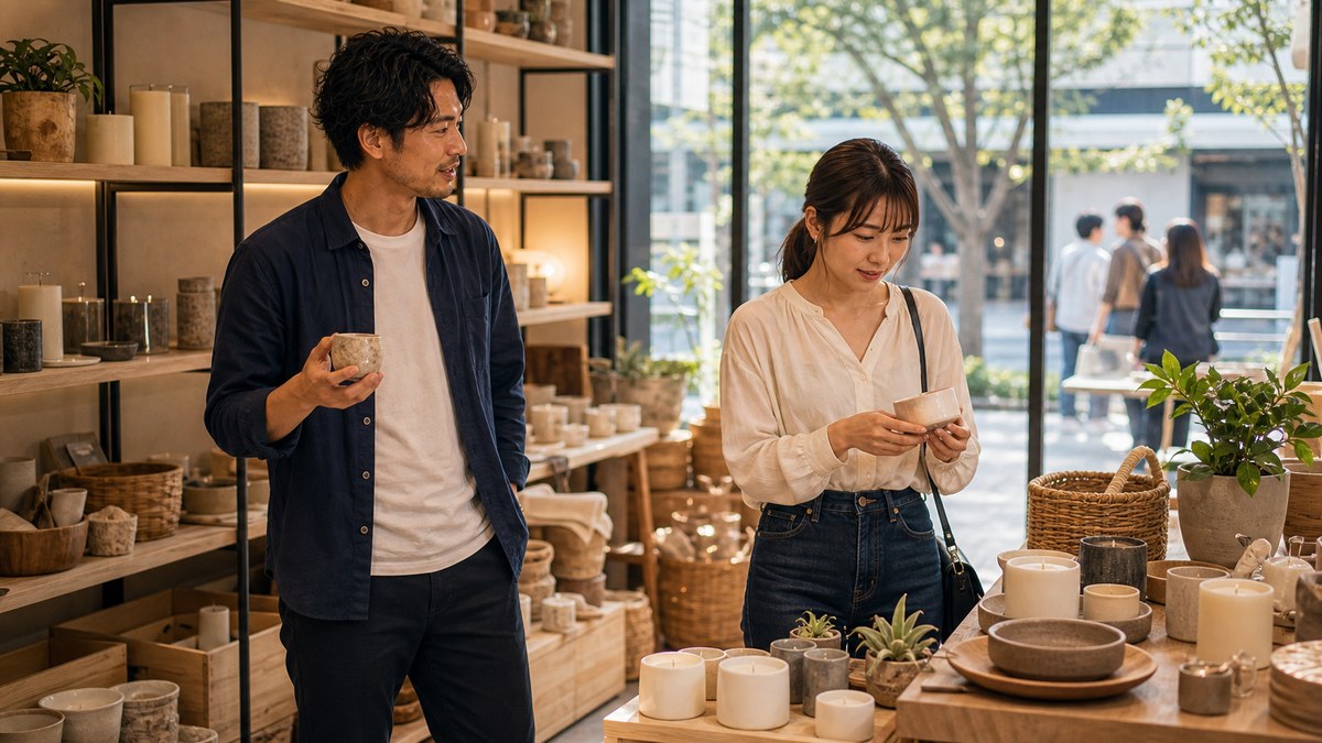 休日の雑貨屋で、ユイカに声をかけるまでの要点を表す画像