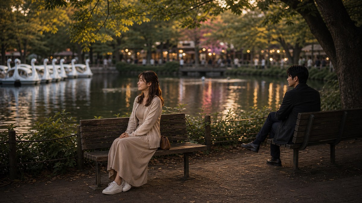 ベンチで一人ぼーっとしてたハルに、急がず声をかけるの要点を表す画像