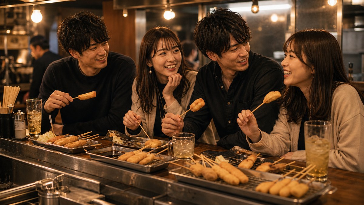 難波の串カツ屋へ流れるの要点を表す画像