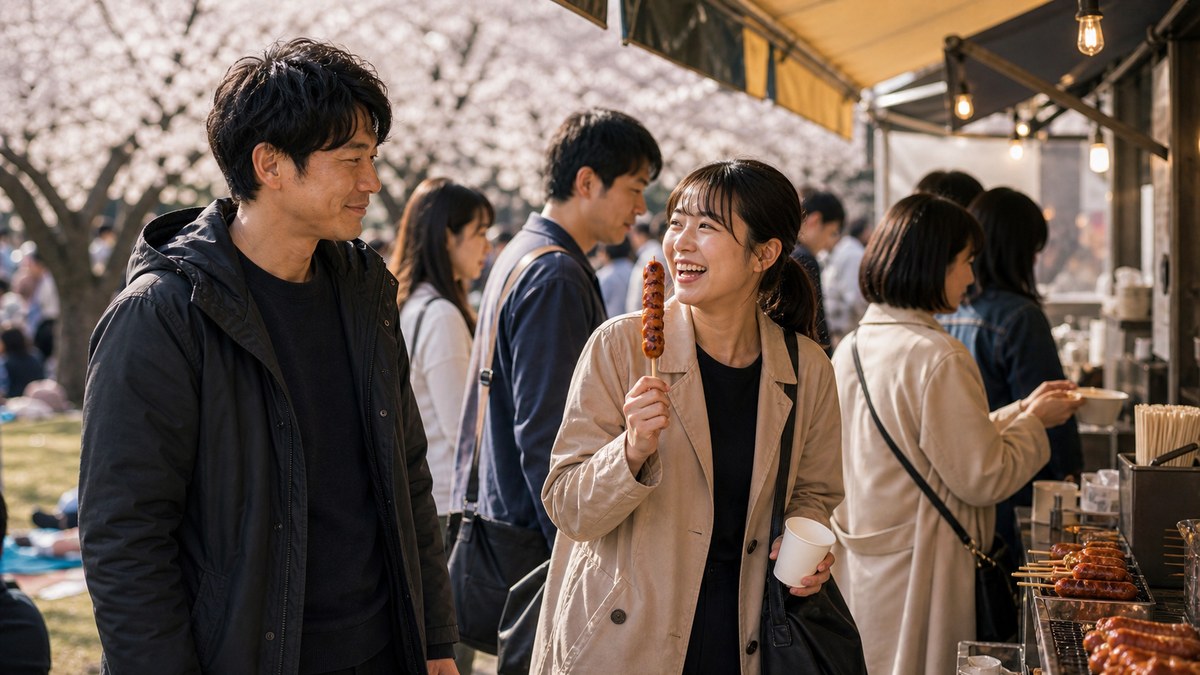 屋台のフランクフルトの列で、ハナと再会するの要点を表す画像