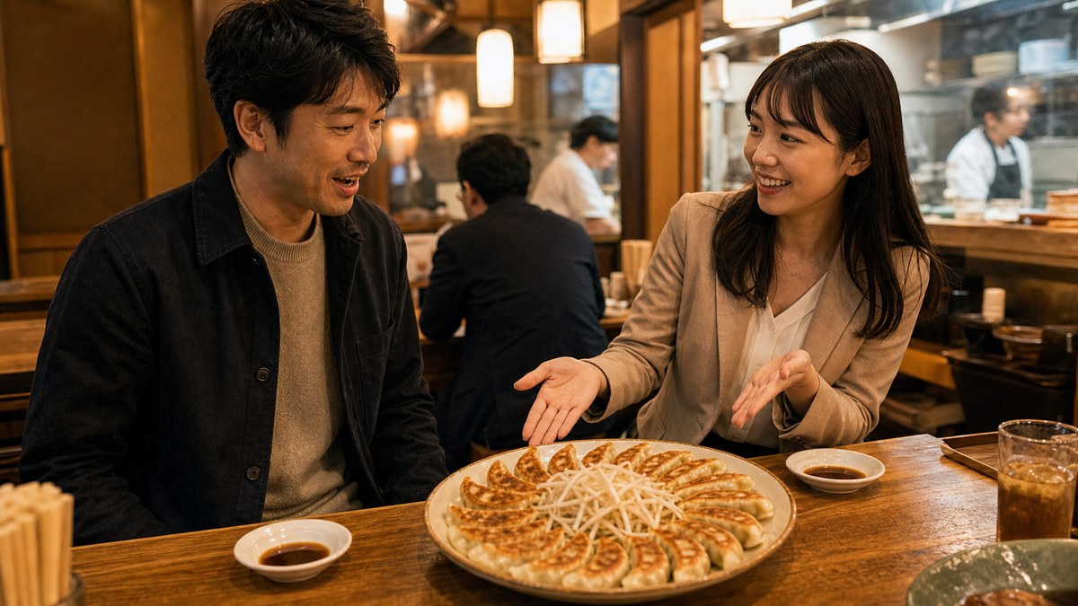 浜松餃子の円盤盛り。地元の自慢で、一気に距離が縮むの要点を表す画像