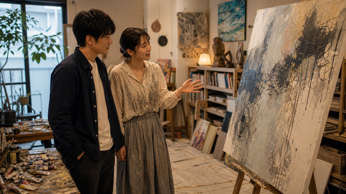 レイナのアトリエで、絵を見せてもらう流れにの要点を表す画像