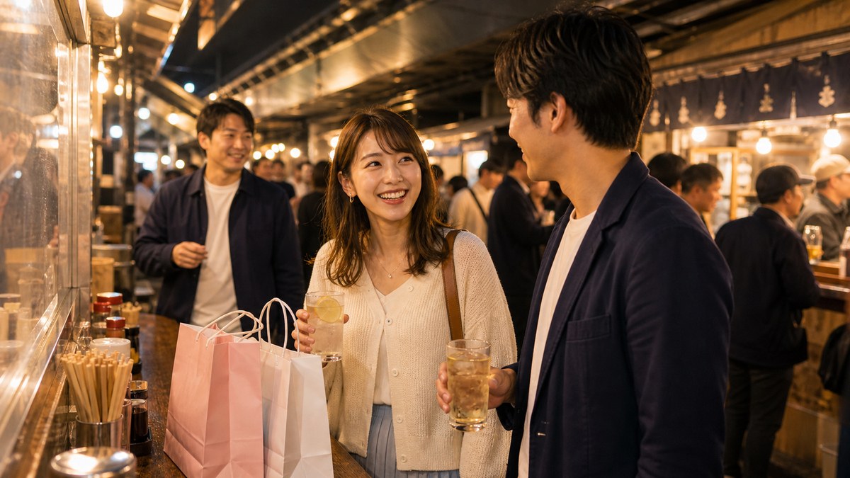モモを誘って、御徒町のガード下の立ち飲みへの要点を表す画像