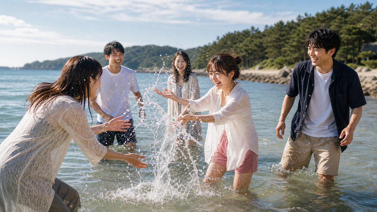 昼の海の開放感が、人を子どもに戻すの要点を表す画像