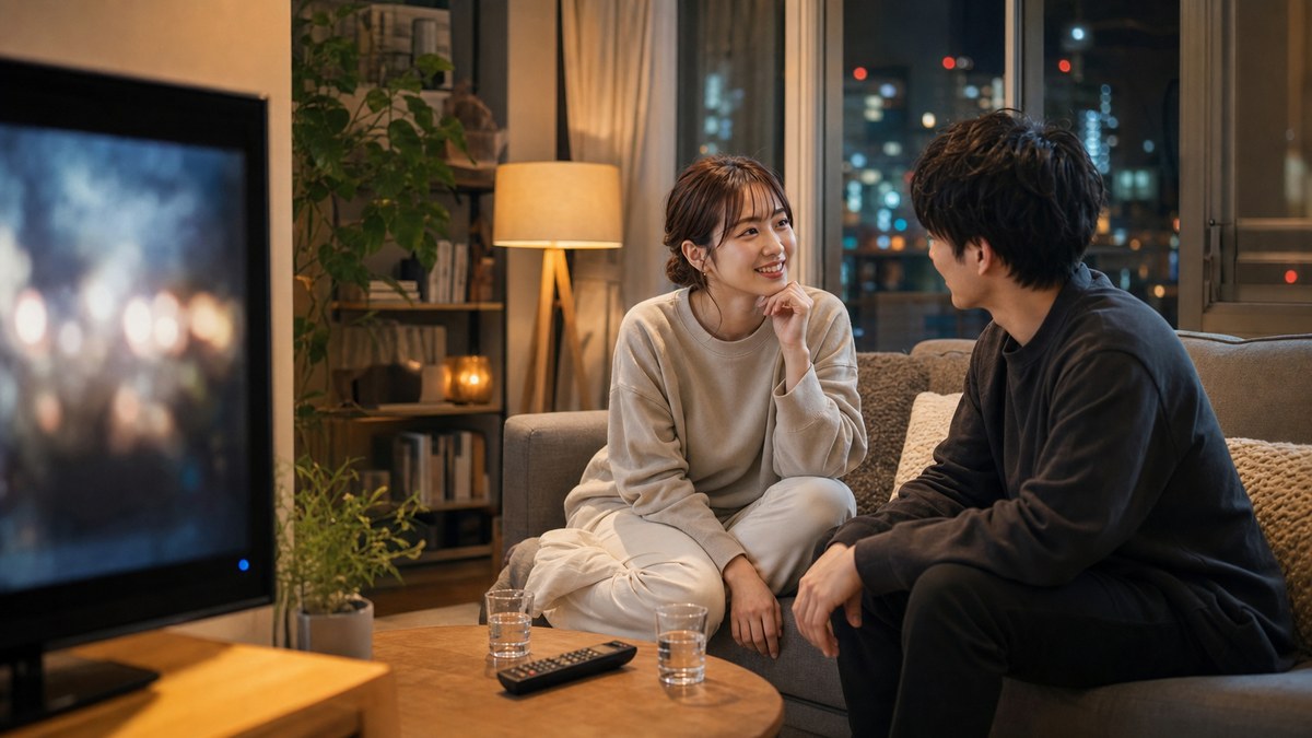 「うちで映画でも観る？」の要点を表す画像