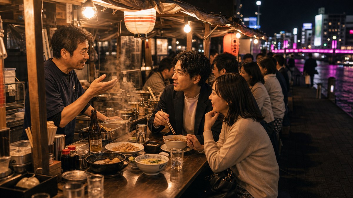 深夜の屋台｜会話が勝手に始まる福岡だけの装置の要点を表す画像