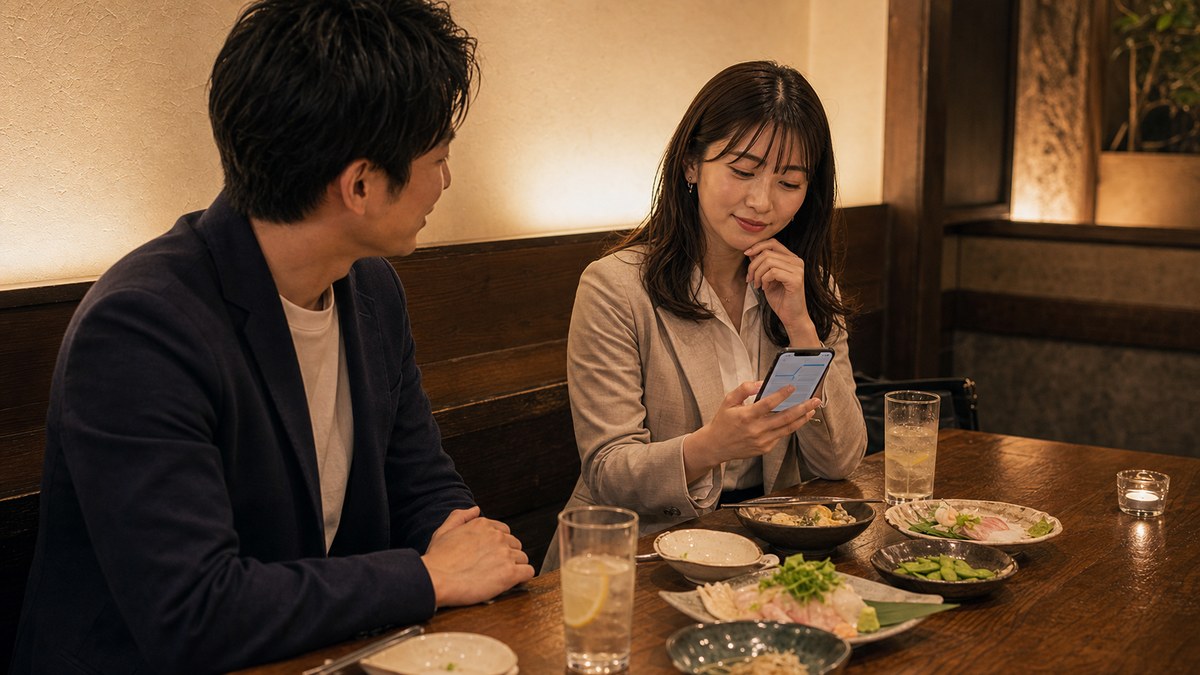 横丁の二軒目で、終電を気にし始める時間の要点を表す画像