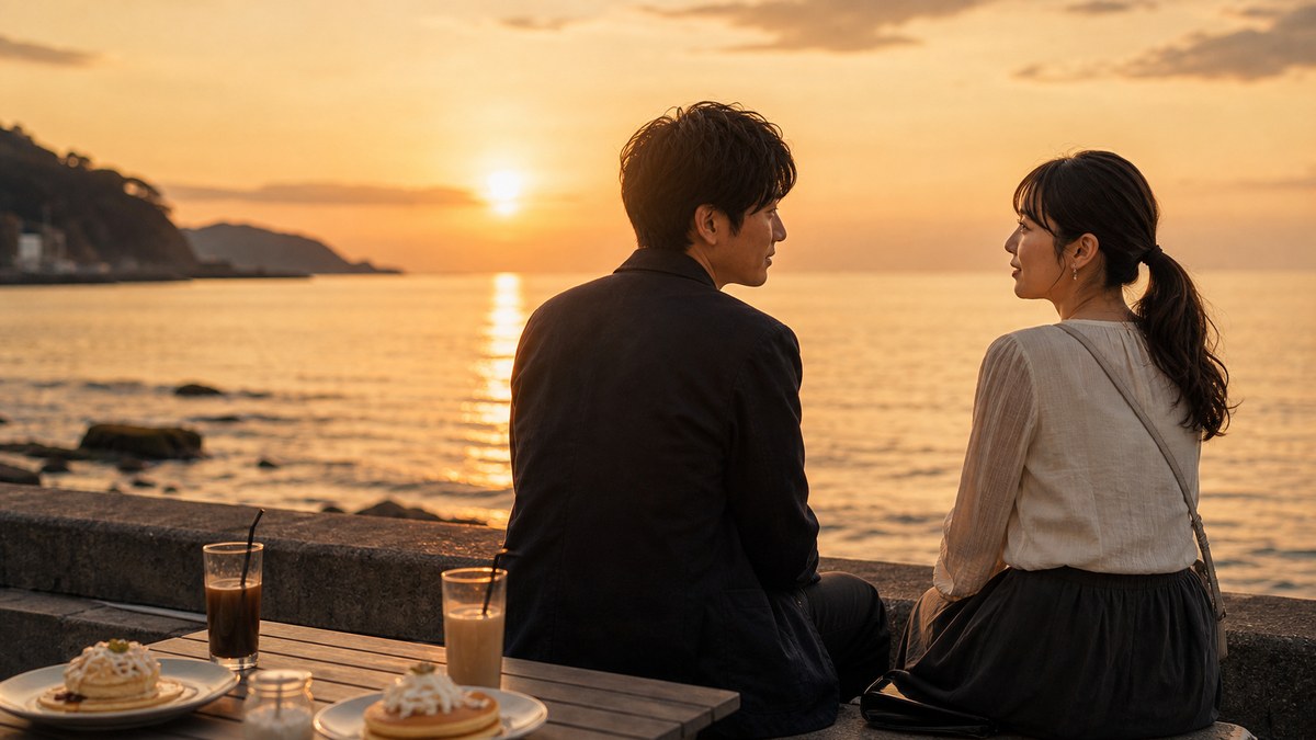 海沿いを歩いて、夕方に空気が変わったの要点を表す画像