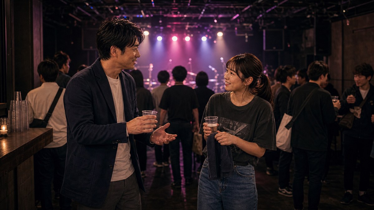 お目当て本番。終演後の高揚のまま打ち上げに誘うの要点を表す画像