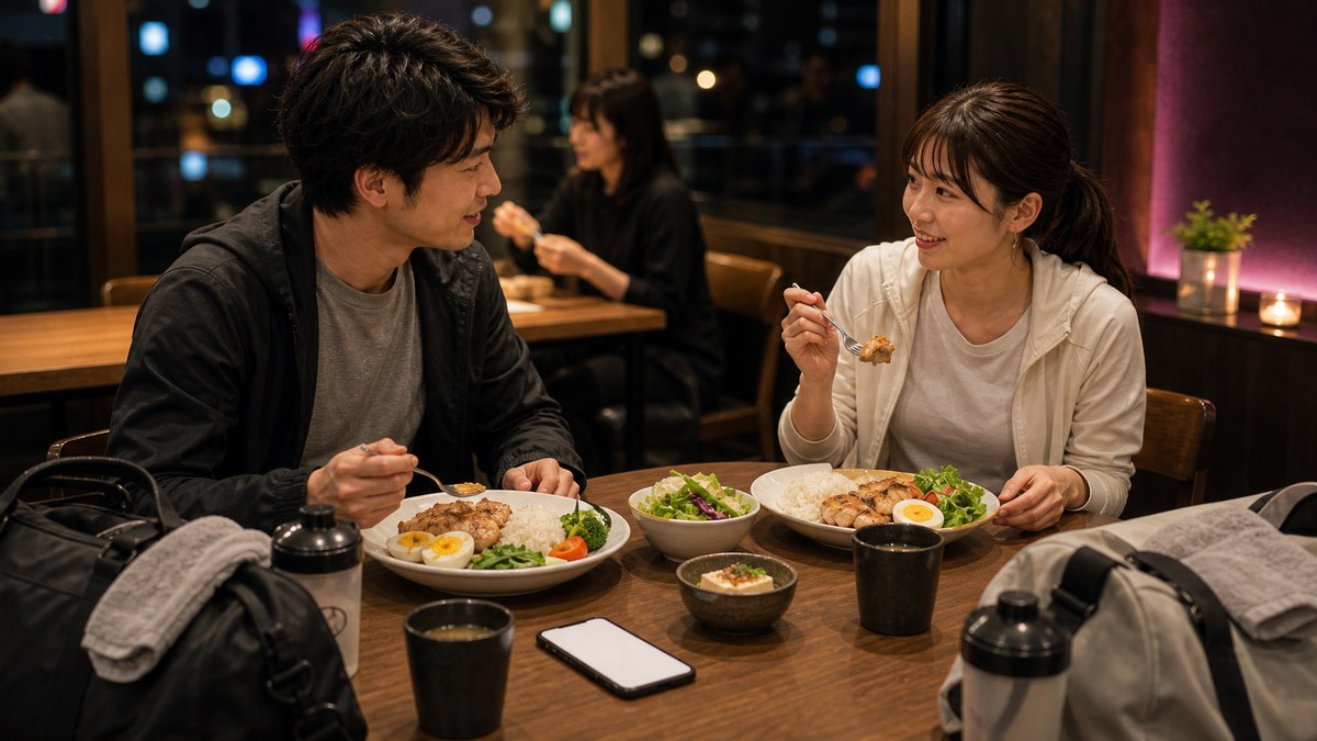 ジムの「外」へ、高タンパク定食で自然に持っていくの要点を表す画像