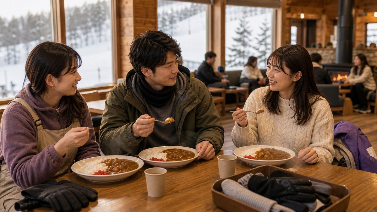ゲレンデ食堂のカレーと、雪山の温泉で一気に距離が縮むの要点を表す画像