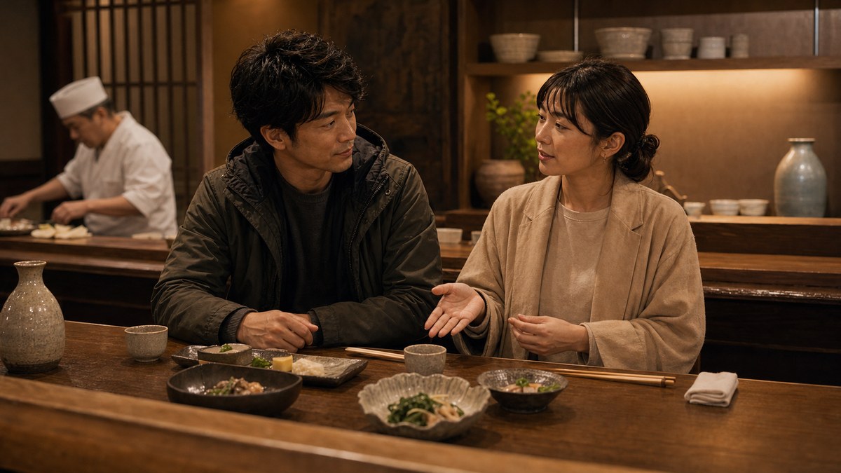カウンターの横並びで、ミステリアスな大人がほどけていくの要点を表す画像