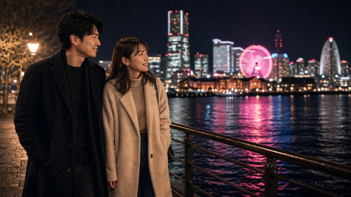 夜景を見て、そのまま横浜の夜が深くなるの要点を表す画像