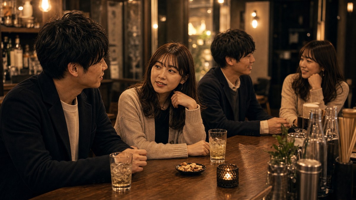 アフターのバーで、やっと"二人の会話"になるの要点を表す画像