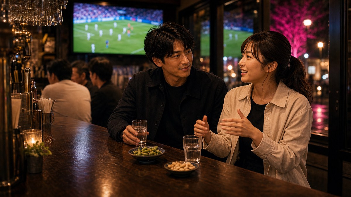 勝った高揚のまま、近くの店で飲み直し→いい雰囲気にの要点を表す画像