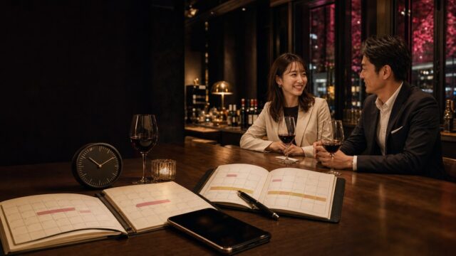 予定表の共通枠からワインバーで会う男女―Pappy評判レビュー