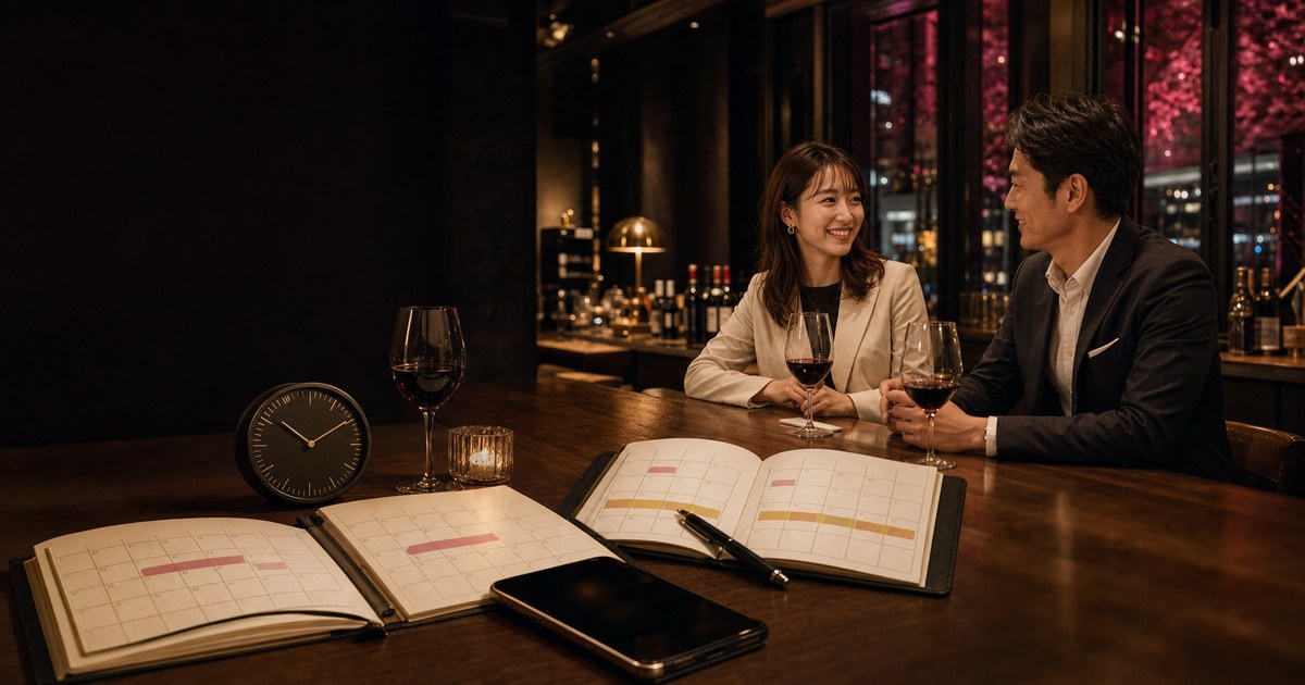 予定表の共通枠からワインバーで会う男女―Pappy評判レビュー