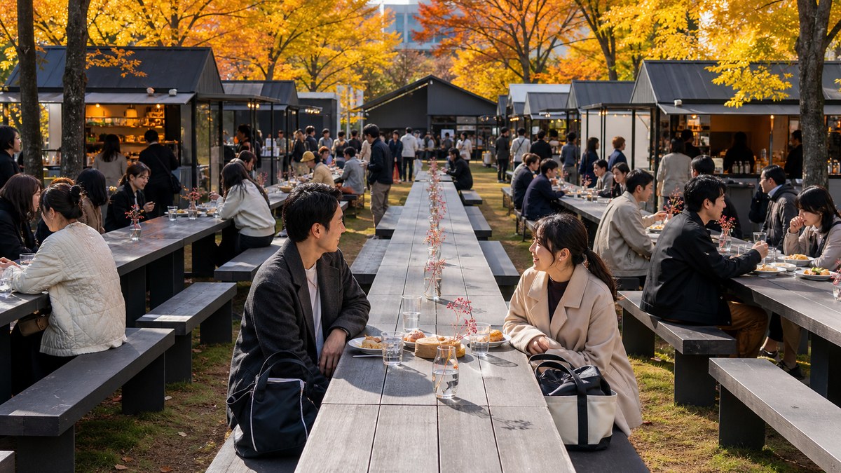 秋の食フェスは「長テーブルの相席」が出会いの装置になってるの要点を表す画像