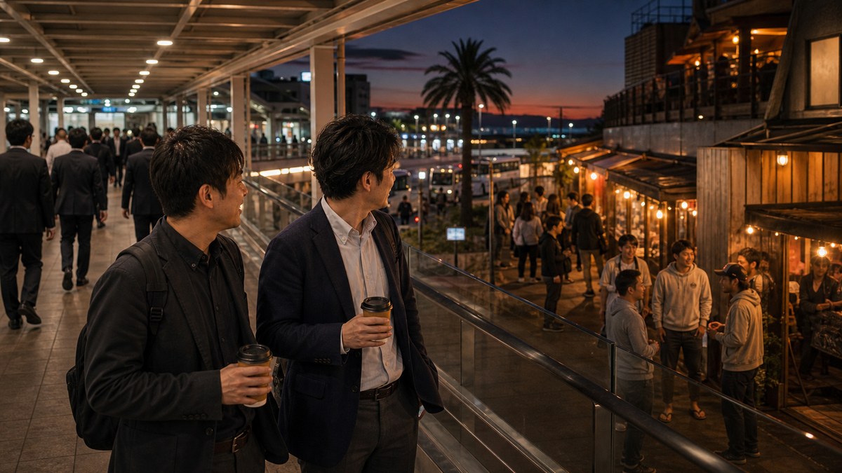夕方の藤沢に到着。北口と南口は別の街だったの要点を表す画像