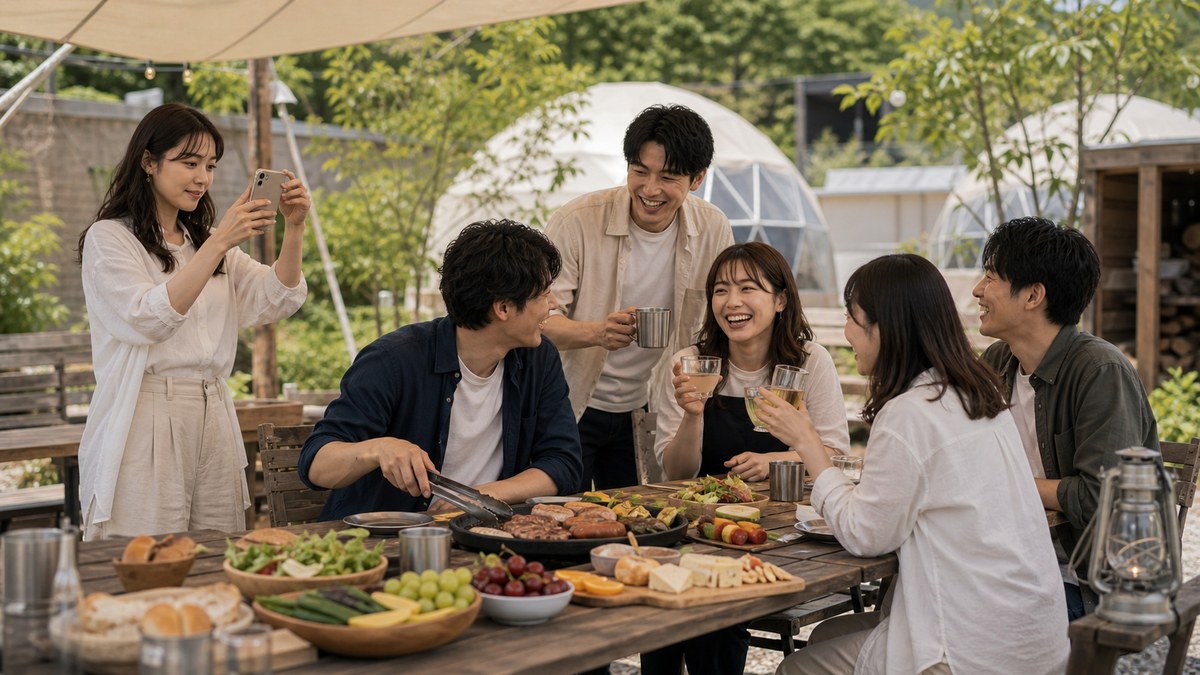 昼の映えBBQ。ヒナコはずっと聞き役だったの要点を表す画像