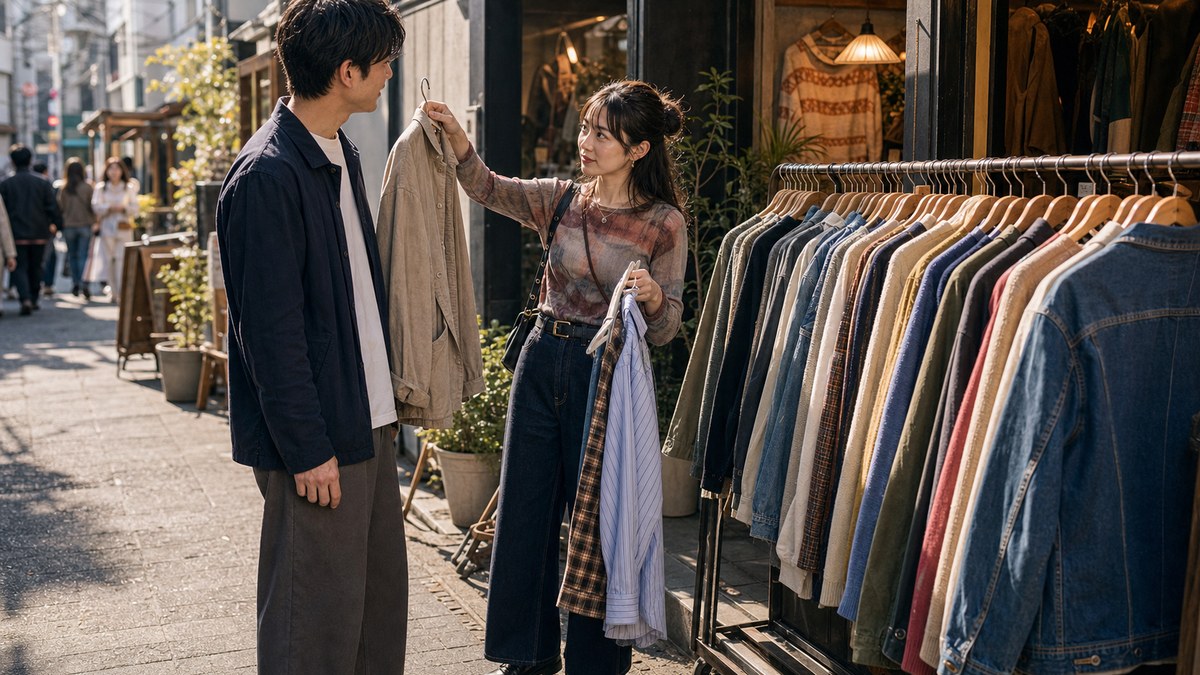 日曜の昼、下北沢。ココは待ち合わせの俺を上から下まで見たの要点を表す画像