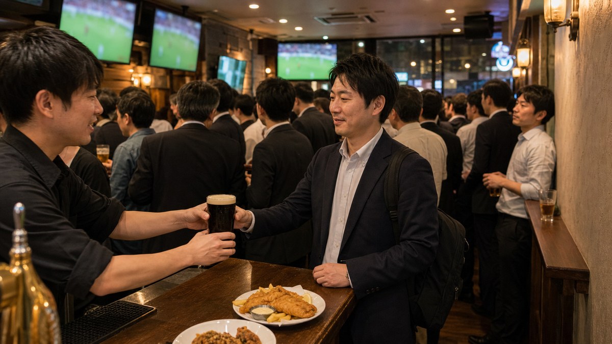 金曜の夜、立ち飲みパブのギュウギュウな空気の要点を表す画像