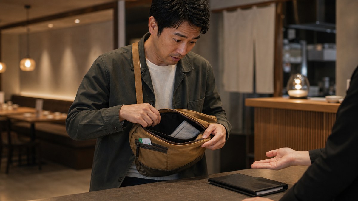 会計30秒前、鞄の中に財布がないことに気づくの要点を表す画像