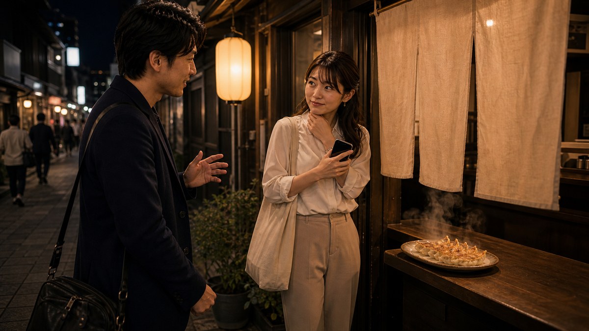クレア裏の居酒屋、暖簾の前で迷ってた子に声をかけたの要点を表す画像