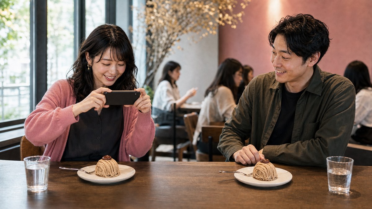 土曜の昼、現れたマナはスマホを構えるのが早かったの要点を表す画像