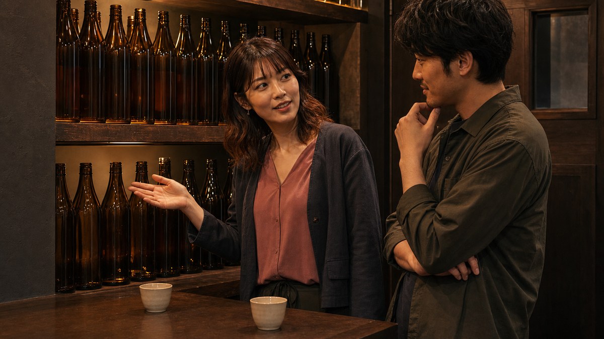 千日町の芋焼酎バーで隣り合う。美容師のチナツの要点を表す画像