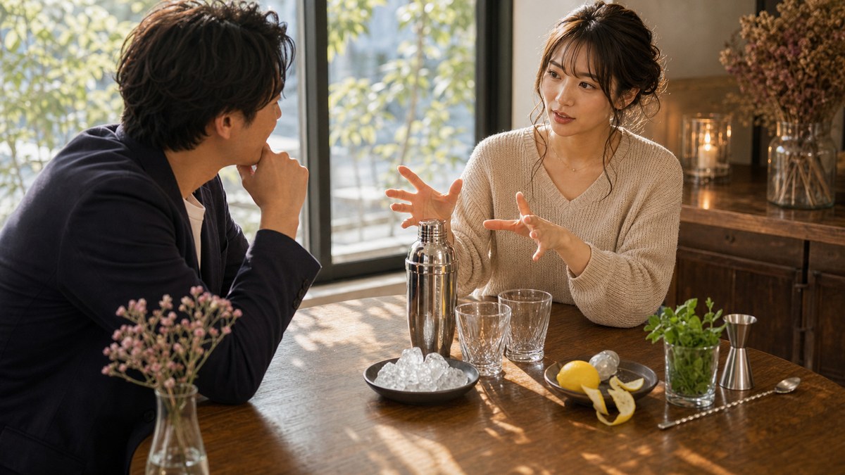 お酒の話を振ったら、急にプロの顔がちらっと戻ったの要点を表す画像