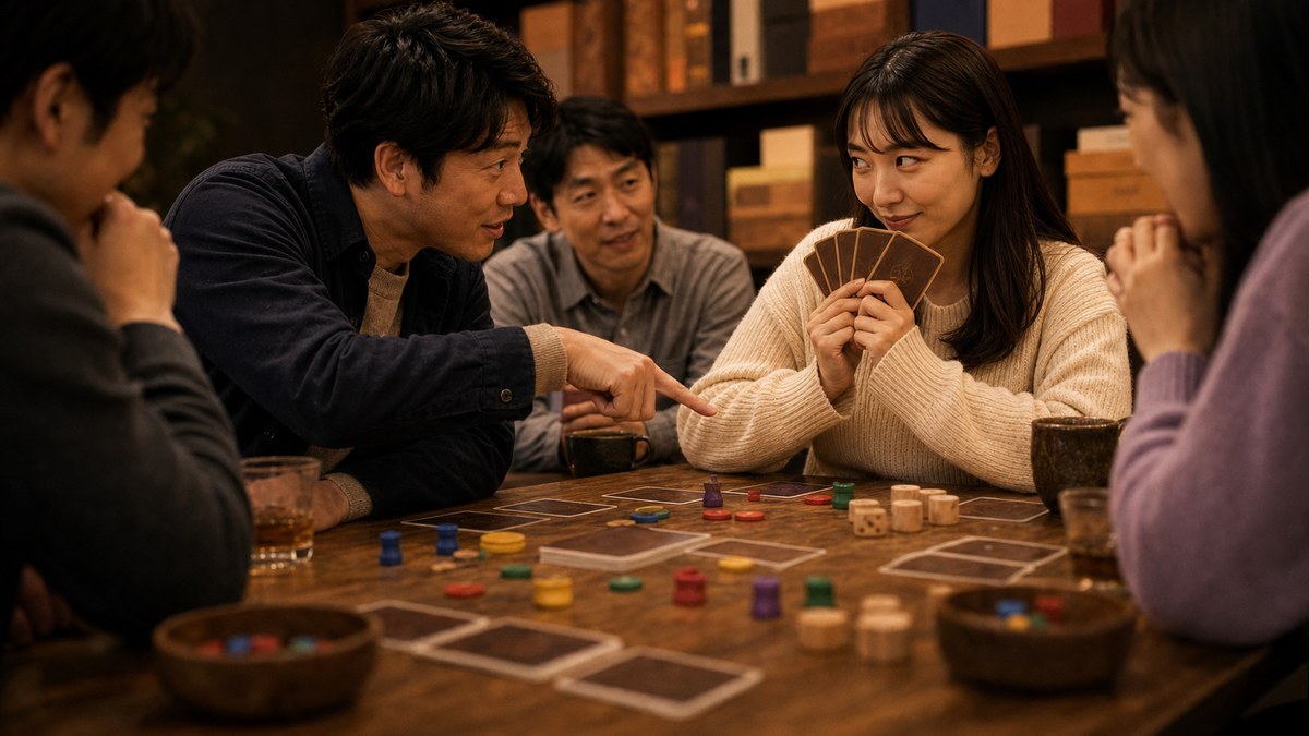 裏切り合いと読み合いで、卓の上だけ距離がゼロになるの要点を表す画像