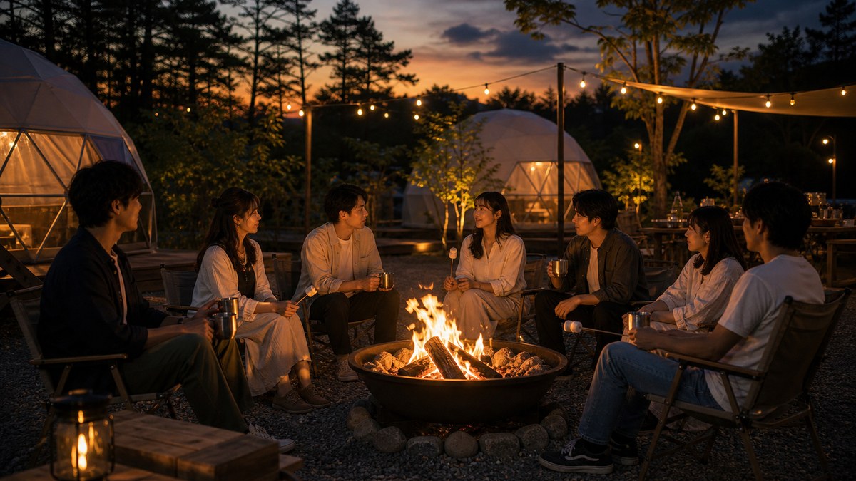 日が落ちて、焚き火の時間になったの要点を表す画像