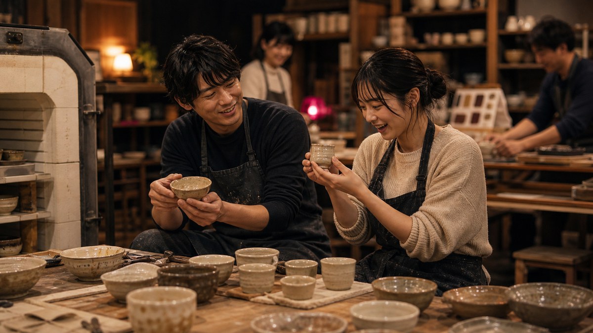 窯出しの日。自分の作ったものを、隣同士で見せ合うの要点を表す画像