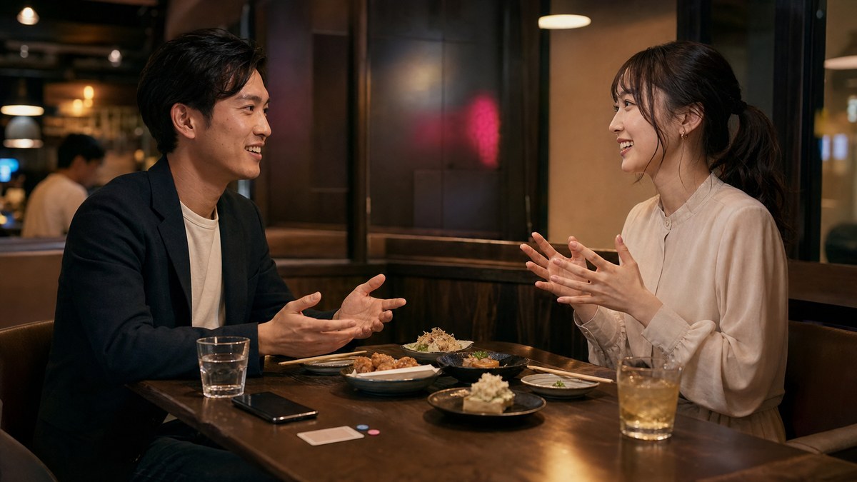 飲みに移動して、好きなものの話で温度が上がるの要点を表す画像