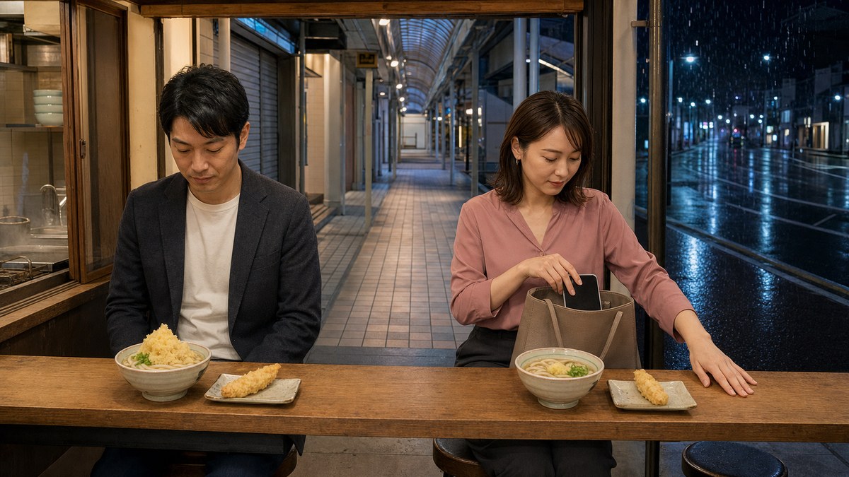 締めの夜うどん｜0時前のカウンターで、終電の話が消えたの要点を表す画像