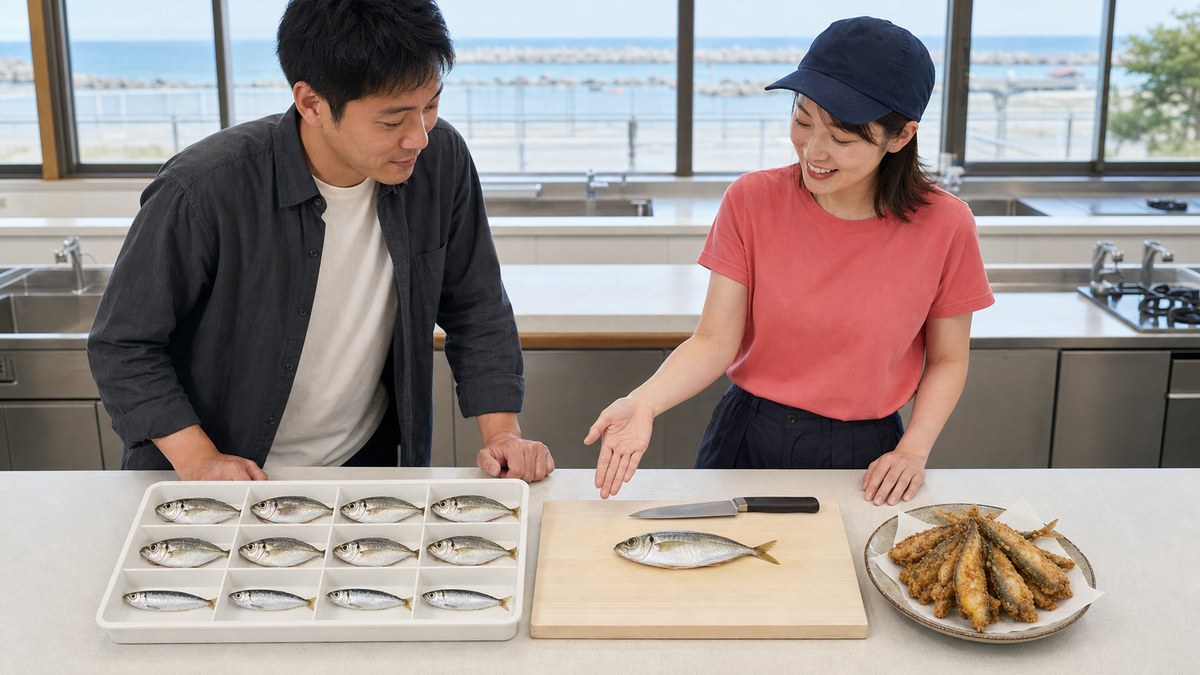 釣果は豆アジとイワシで12匹。「唐揚げが正解」らしいの要点を表す画像